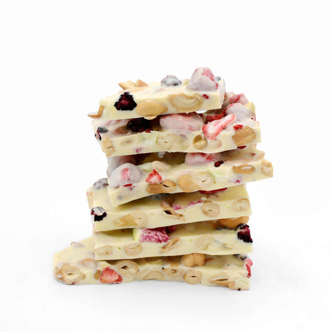 Weiße Bruchschokolade Cashews & gefriergetrocknete Früchte - Burghardt Delicious