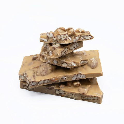 Karamell Bruchschokolade mit kandierten Pekannüssen